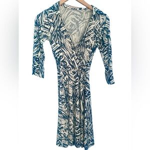 Vintage 90’s Y2K Forever 21 Jersey Wrap Dress Navy Abstract Print Size S